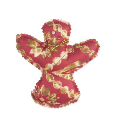 Cotton ornament, 'Red Doll' - Red Cotton Doll Ornament from Ghana