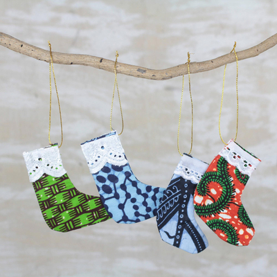 Cotton ornaments, 'Sweet Stockings' (set of 4) - Multicolor Cotton Christmas Stocking Ornaments (Set of 4)