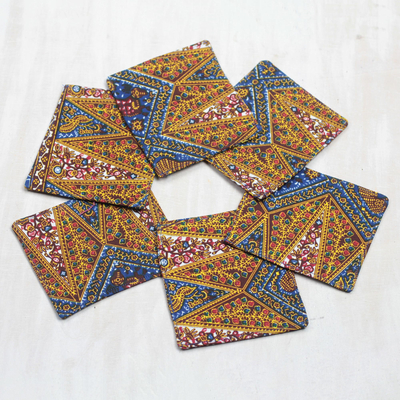 Cotton coasters, 'Zigzag Flowers' (set of 6) - Floral Cotton Coasters from Ghana (Set of 6)