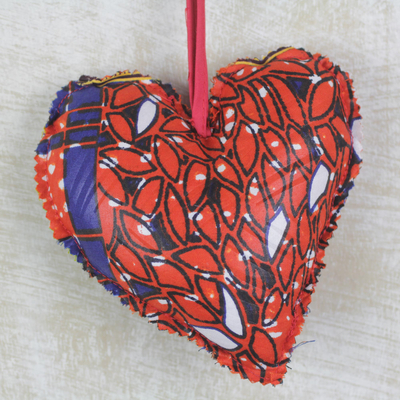 Cotton ornament, 'Heart Leaves' - Heart-Shaped Cotton Ornament from Ghana