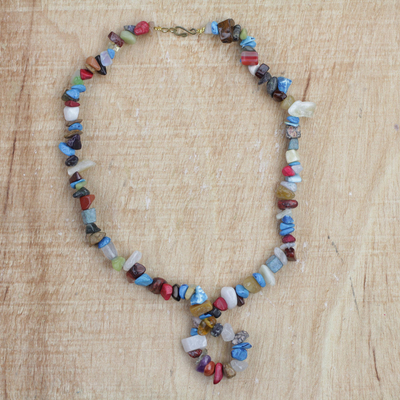 Halskette mit Anhänger aus Achatperlen - Bunte Achat-Perlen-Anhänger-Halskette aus Ghana