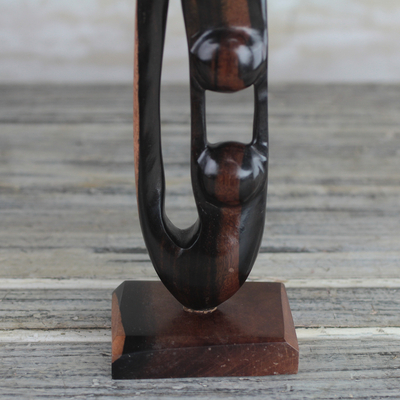 Ebony wood sculpture, 'Balance and Strength' - Ebony Wood Hand Carved Sculpture of Two Figures from Ghana