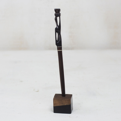 Ebony wood pen and pen holder, Mother Carrying Fruit