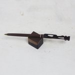 Ebony wood pen and pen holder, 'Mother Carrying Fruit' - Hand-Carved Ebony Wood Pen and Pen Holder from Ghana