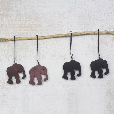 Ornamente aus Ebenholz, (4er-Set) - Handgefertigte Elefantenornamente aus Ebenholz (4er-Set)