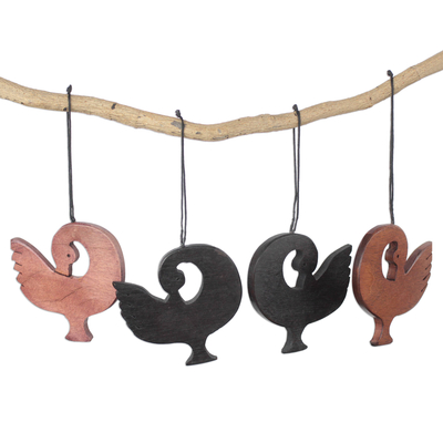 Ebony wood ornaments, 'Learn from History' (set of 4) - Handcrafted Ebony Wood Sankofa Ornaments (Set of 4)