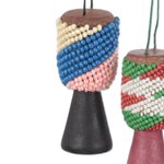 Recycled glass beaded wood and leather ornaments, 'Beaded Drums' (set of 4) - Recycled Glass Wood Beaded Drum Ornaments (Set of 4)