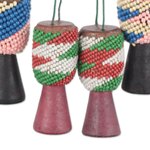 Recycled glass beaded wood and leather ornaments, 'Beaded Drums' (set of 4) - Recycled Glass Wood Beaded Drum Ornaments (Set of 4)
