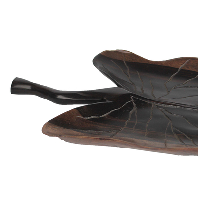 Ebony wood decorative tray, 'Broad Leaf' - Handcrafted Dark Ebony Wood Leaf Decorative Tray from Ghana