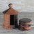 Posavasos y soporte de madera de ébano, 'Hut' (13 piezas) - Posavasos y soporte de madera de ébano de Ghana (13 piezas)
