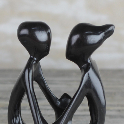Ebony wood sculpture, 'Family Unity' - Black Ebony Wood Family-Themed Sculpture from Ghana