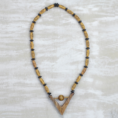 Wood and recycled plastic beaded pendant necklace, Chosen Path
