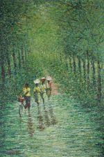 'Stream in the Woods' - Impressionist Painting of a Stream in the Woods from Ghana