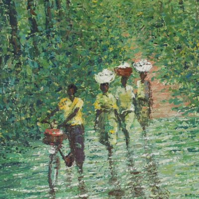 'Stream in the Woods' - Impressionist Painting of a Stream in the Woods from Ghana