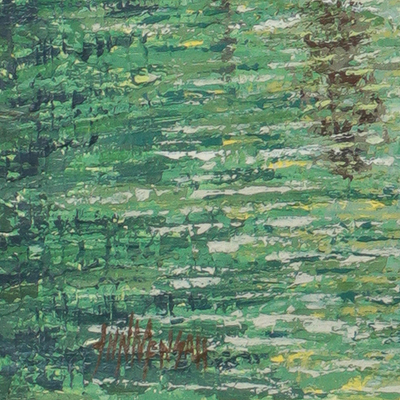 „Bach im Wald“. - Impressionistische Malerei eines Baches im Wald aus Ghana