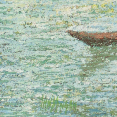 'Silent Sweat' - Impressionist Painting of a Canoe in the Forest from Ghana