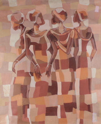 'Friendship' - Signed Expressionist Painting of Four Women from Ghana