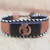 Leather wristband bracelet, 'Ghanaian Symbol' - Leather Wristband Bracelet with Wooden Accent (image 2) thumbail
