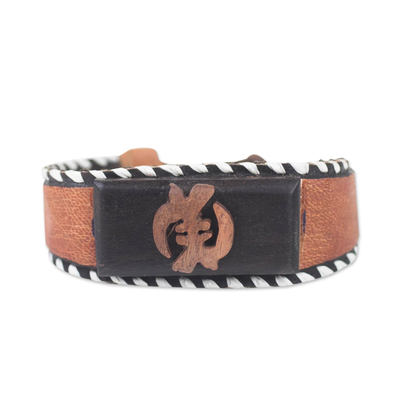 Leather Wristband Bracelet with Wooden Accent