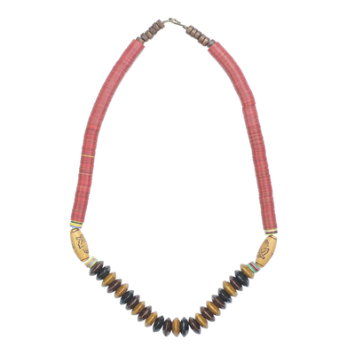 Wood and recycled plastic beaded necklace, 'Boho Africa' - Wood and Recycled Plastic Beaded Necklace from Ghana