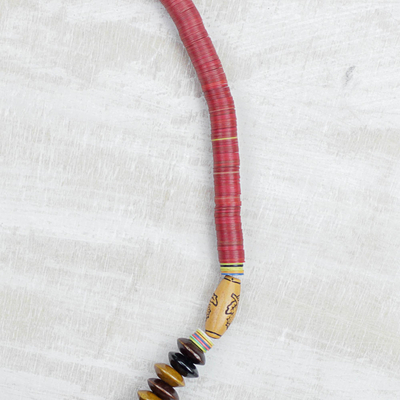 Wood and recycled plastic beaded necklace, 'Boho Africa' - Wood and Recycled Plastic Beaded Necklace from Ghana