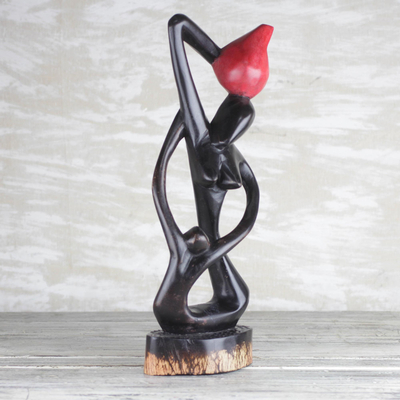 Wood sculpture, 'Hold My Hand' - Hand-Carved Sese Wood Mother and Child Family Sculpture