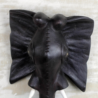 Wood mask, 'Elephant Portrait' - Handcrafted Sese Wood Elephant Mask from Ghana