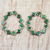 Recycled glass beaded stretch bracelets, 'Green Pastures' (pair) - Set of Two Green and Gold Recycled Glass Beaded Bracelets