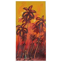 'The Hunter' - Expressionist Painting of a Hunter Among Palm Trees