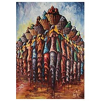 'On the Way to the Market I' - Signed Expressionist Painting of African Women from Ghana