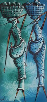 'On the Way to the Market III' - Signed Expressionist Painting of Two Ghanaian Women