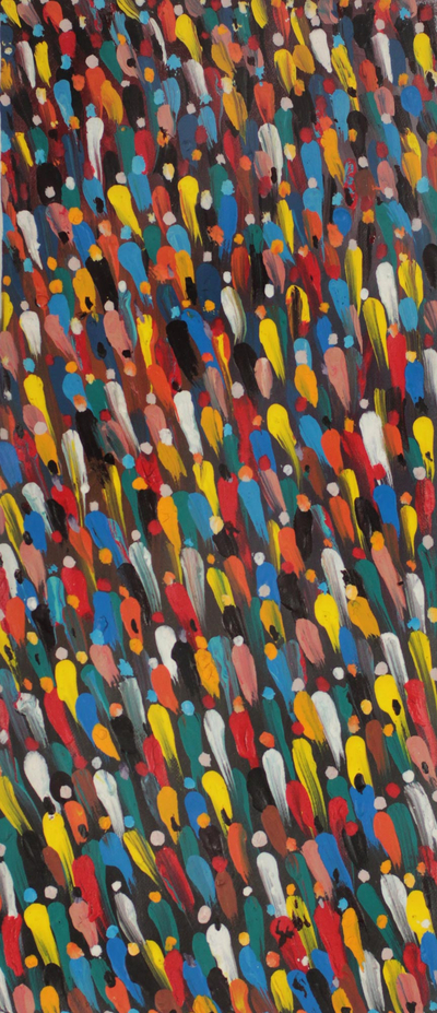 'Population' - Signed Impressionist Painting of a Crowd from Ghana