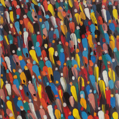 'Bevölkerung' - Signiertes impressionistisches Gemälde einer Menschenmenge aus Ghana
