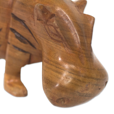 Wood sculpture, 'Sauntering Hippo' - Handcrafted Walking Hippo Wood Sculpture from Ghana