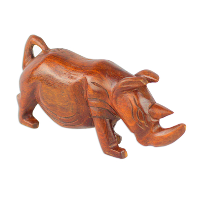 Wood sculpture, 'Roaming Rhinoceros' - Hand Carved Rhinoceros Sese Wood Sculpture from Ghana