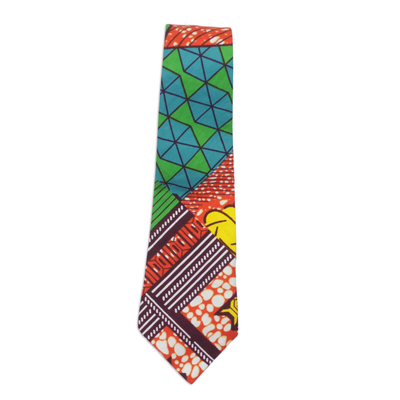 Cotton necktie, 'Colorful Asaasaa' - Artisan Crafted Colorful Cotton Necktie from Ghana