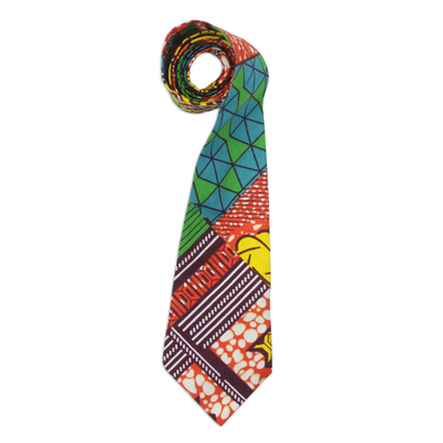 Krawatte aus Baumwolle - Kunsthandwerklich gefertigte bunte Baumwollkrawatte aus Ghana