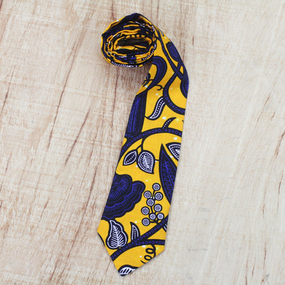 Cotton necktie, 'Flower Vine' - Floral Cotton Necktie Crafted in Ghana