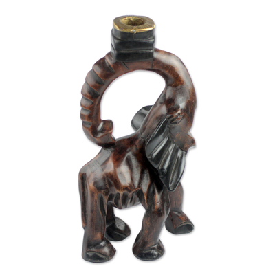 Wood Elephant Candle Holder Crafted in Ghana
