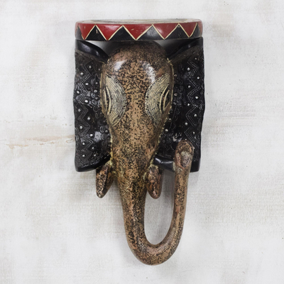 Máscara de madera africana - Máscara de elefante africano de madera y aluminio de Sese, de Ghana