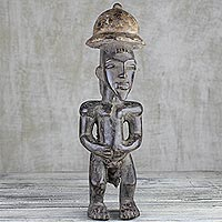 Wood sculpture, 'Baule Soldier' - Hand-Carved Sese Wood Sculpture from Ghana