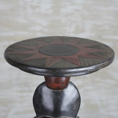 Cedar wood accent table, 'Feminine Figure' - Cedar Wood Accent Table with Recycled Glass Beads from Ghana