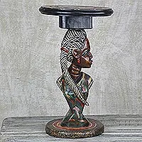 Mesa decorativa de madera, 'Beautiful Obaa' - Mesa decorativa de madera de cedro que representa a una mujer de Ghana