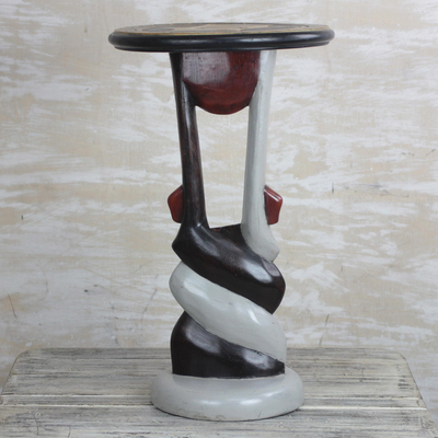 Wood accent table, 'African Twist' - Twist Motif Cedar Wood Accent Table Crafted in Ghana