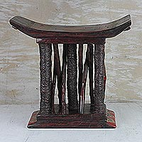 Decorative wood throne stool, 'Ancestral Wood' - Wood Decorative Throne Stool Crafted in Ghana