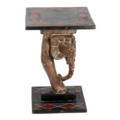 Cedar wood accent table, 'Elephant Step' - Cedar Wood Elephant Accent Table Crafted in Ghana