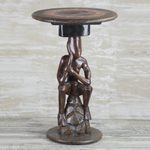 Cedar wood accent table, 'Thoughtful Man' - Cedar Wood Accent Table of a Sitting Man from Ghana