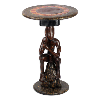 Cedar Wood Accent Table of a Sitting Man from Ghana