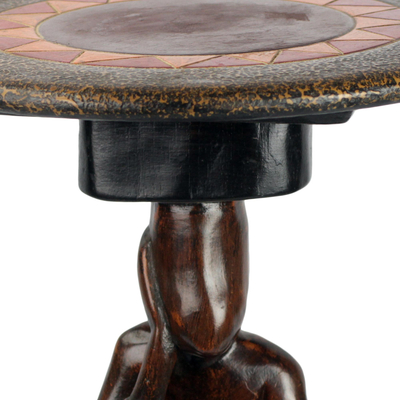 Cedar wood accent table, 'Thoughtful Man' - Cedar Wood Accent Table of a Sitting Man from Ghana