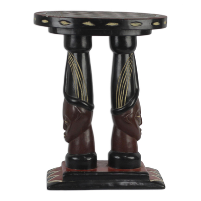 Cedar Wood Accent Table of Two Faces from Ghana
